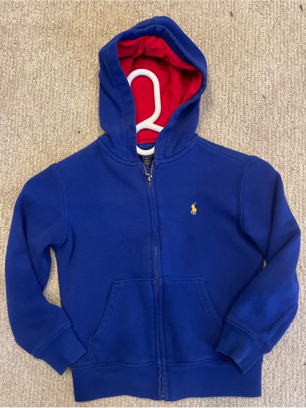 Polo by Ralph Lauren Royal Blue Kids Zip Hoodie with Red Lined Hood